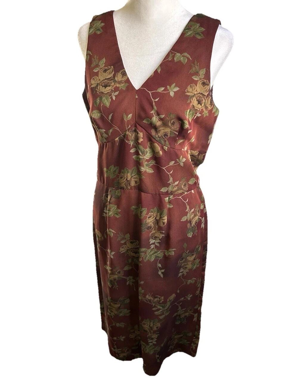 Vintage Y2K Floral Midi Dress Womens M Satin Slip Goth Grunge Party Fairycore